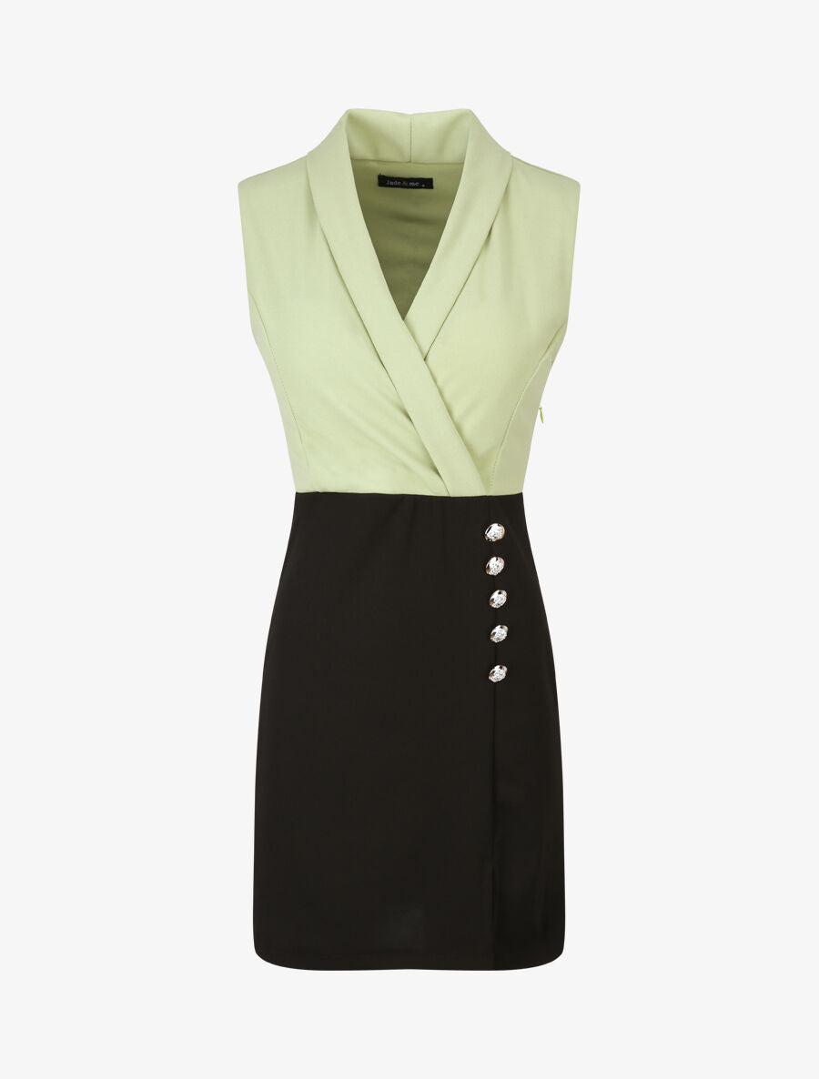 Robe à col cache-coeur et bords fendu - Vert amande - 1
