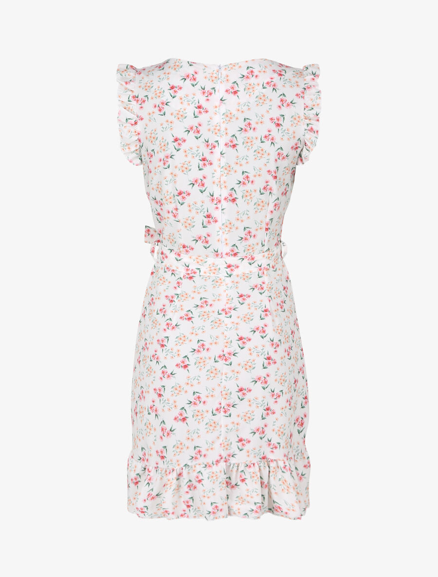 Robe imprimé fleurs des champs à bords volantées style portefeuille - Blanc - 2