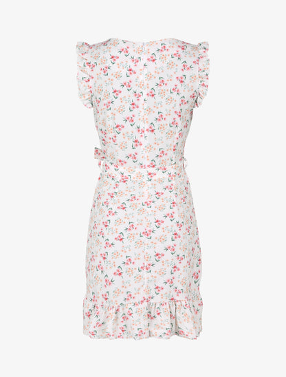 Robe imprimé fleurs des champs à bords volantées style portefeuille - Blanc - 2