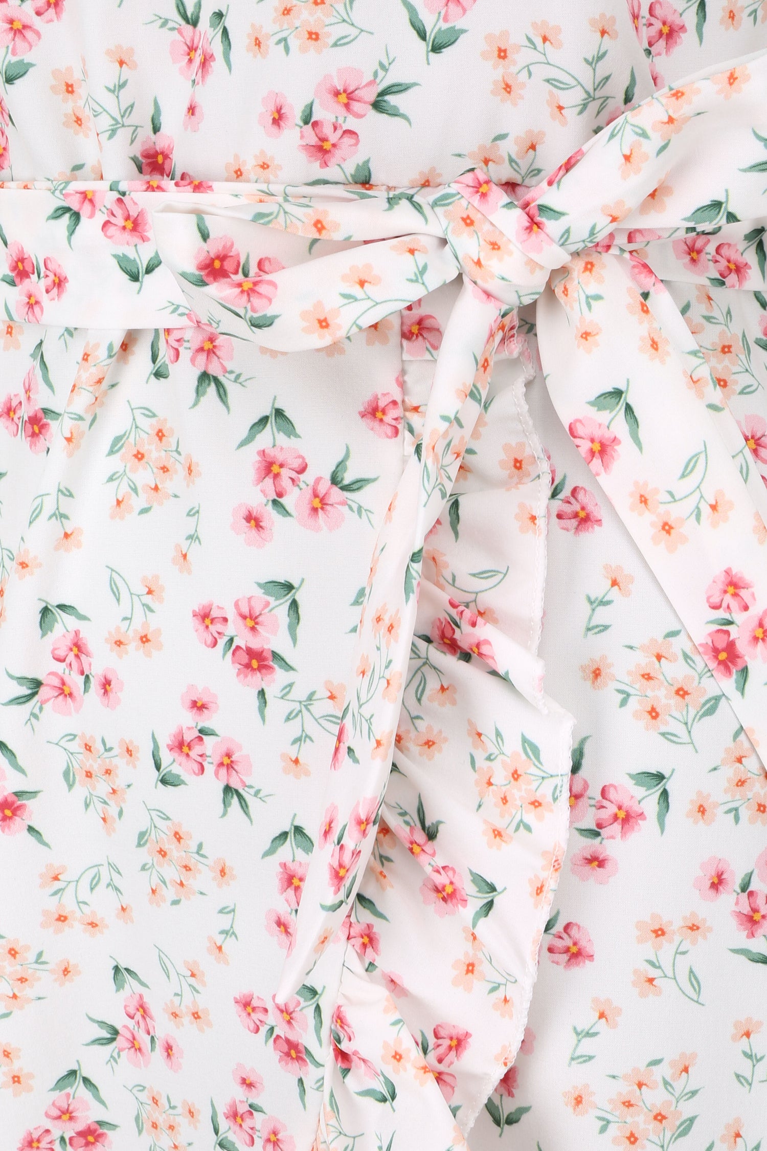 Robe imprimé fleurs des champs à bords volantées style portefeuille - Blanc - 3
