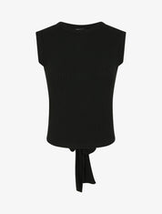 Top côtelé à ceinture à nouer - Noir - 1