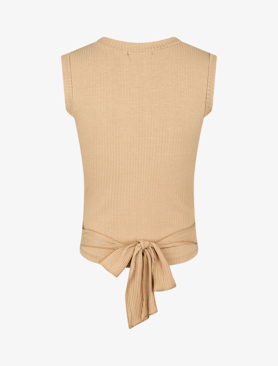 Top côtelé à ceinture à nouer - Camel - 2