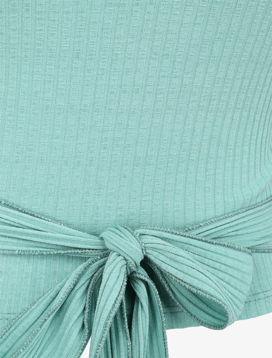 Top côtelé à ceinture à nouer - Bleu clair - 3