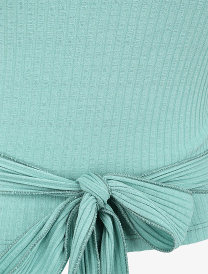 Top côtelé à ceinture à nouer - Bleu clair - 3