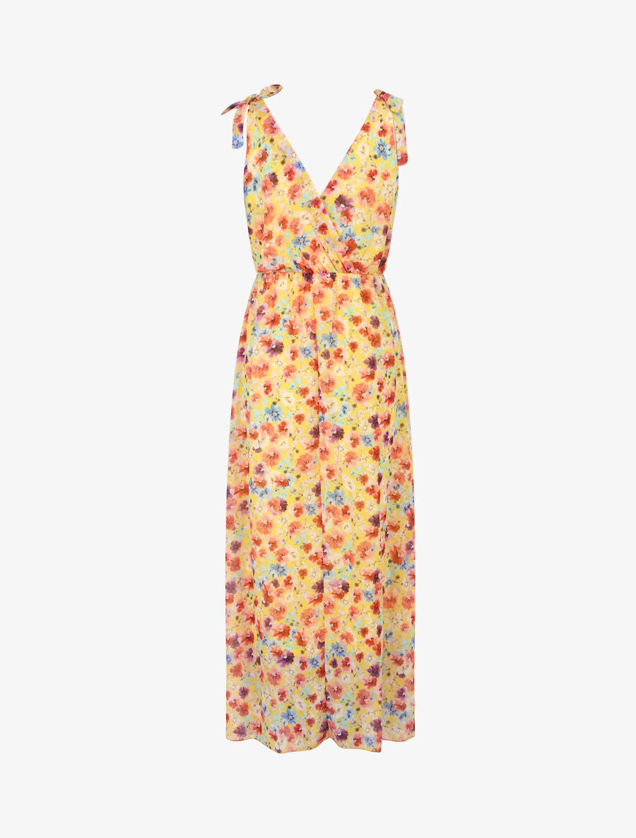 Robe imprimé fleurs champêtres à bretelles à détail noeud - Jaune - 2
