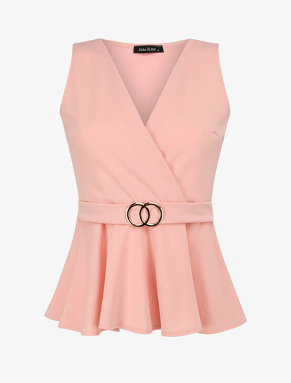 Top péplum à ceinture décorative - Rose pâle - 1