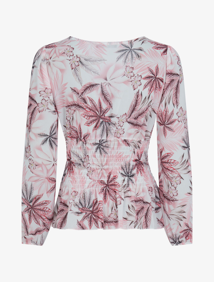Top élastiqué imprimé tropical - Rose - 2