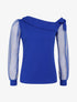 Top à manches en tulle et détail noeud - Bleu électrique - 4