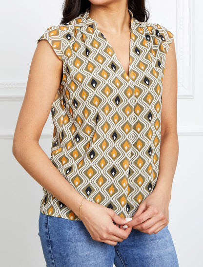 Top droit sans manches à imprimé mosaïque graphique - Kaki - 4