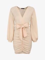 Robe moulante à détail froncés - Beige - 1