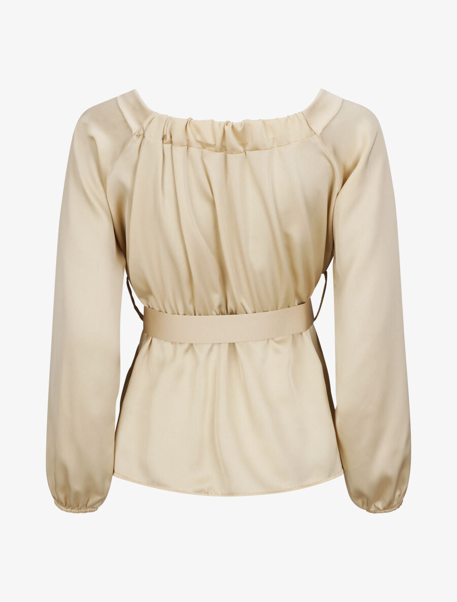 Blouse péplum satinée - Beige - 2