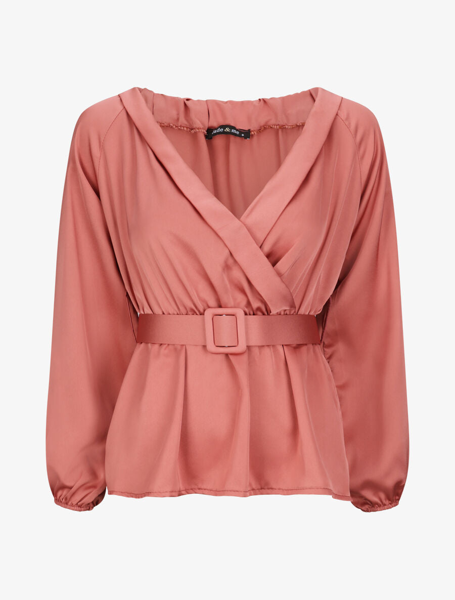 Blouse péplum satinée - Rose - 4