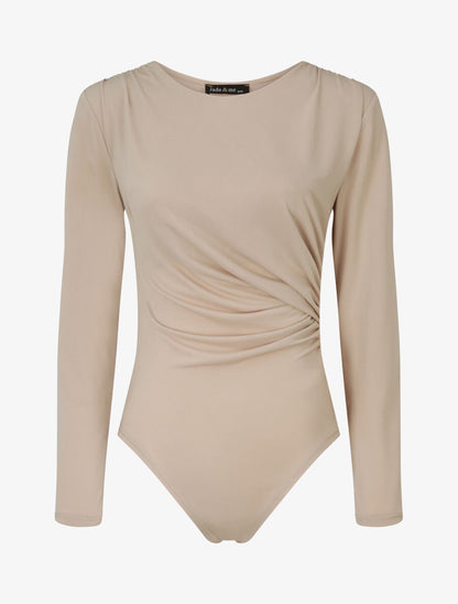 Body drapé à manches longues - Beige - 1