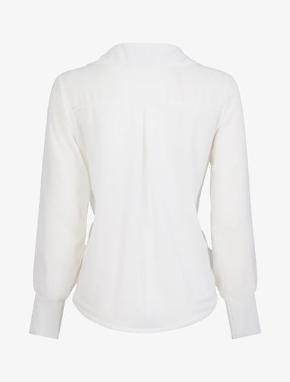 Blouse droite unie drapée - Blanc - 2