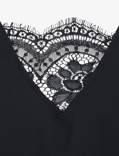 Top boule uni à dentelle - Noir - 3