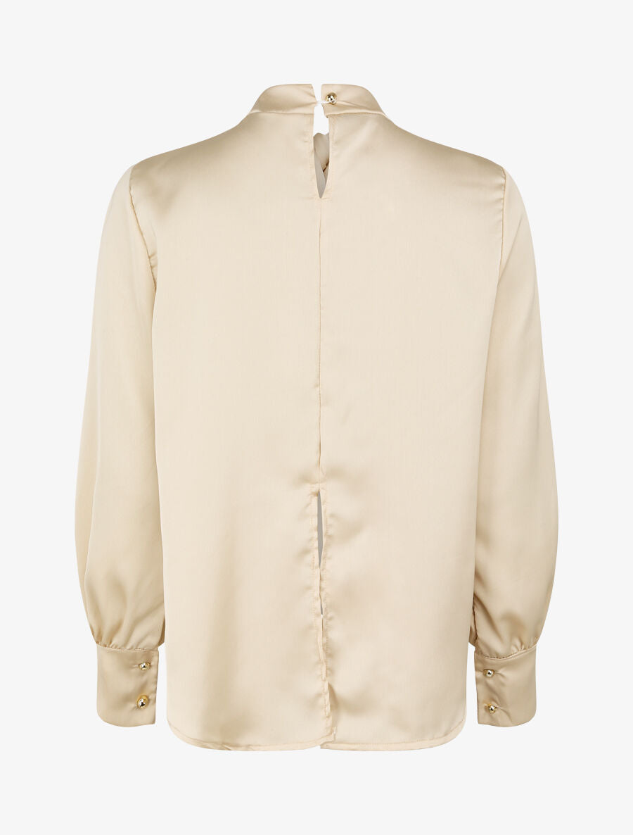 Top satiné à col lavallière - Beige - 2