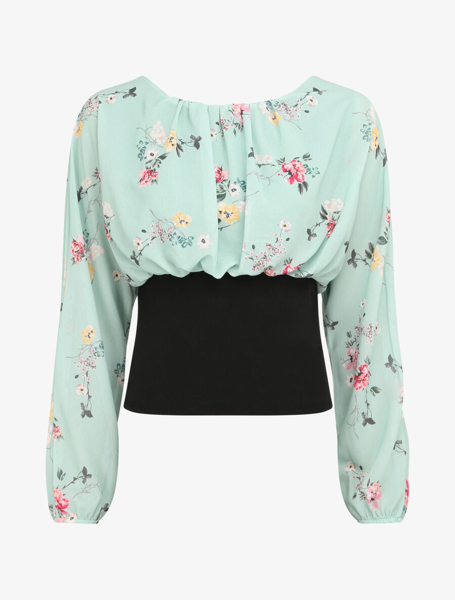 Top boule à imprimé bouquet champêtre - Vert d&