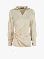 Blouse droite satinée à liens - Beige - 1