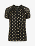 Top imprimé pois stylisés et irisés à col volanté - Noir - 1