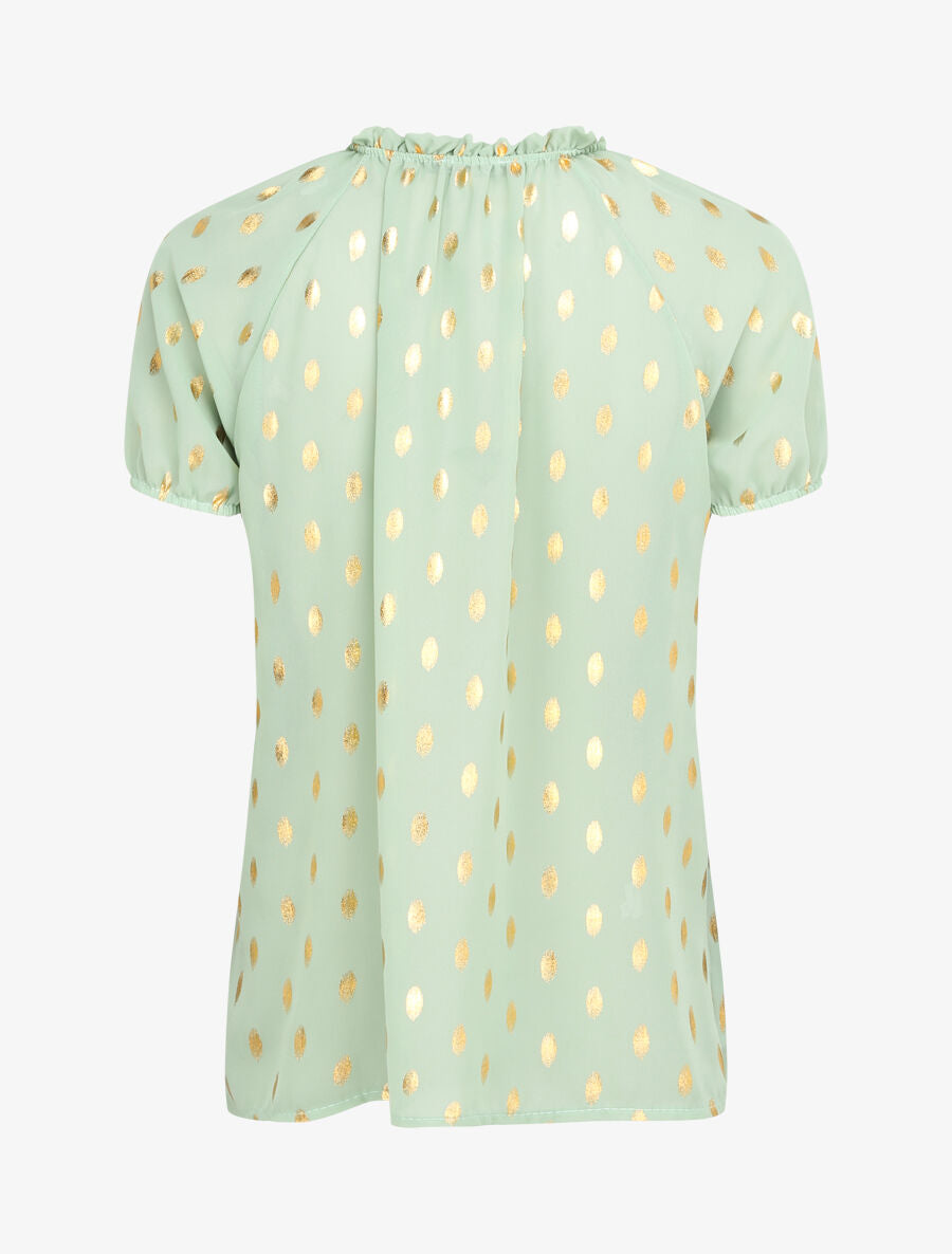 Top imprimé pois stylisés et irisés à col volanté - Vert clair - 2