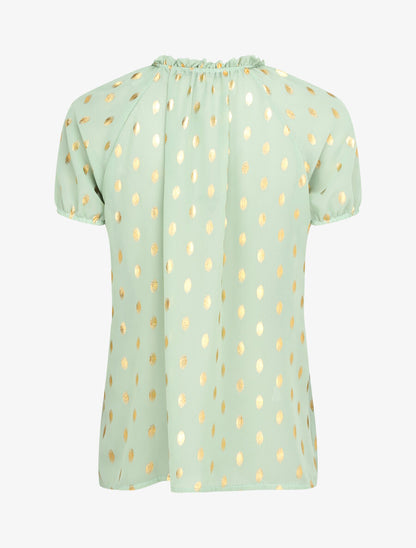 Top imprimé pois stylisés et irisés à col volanté - Vert clair - 2