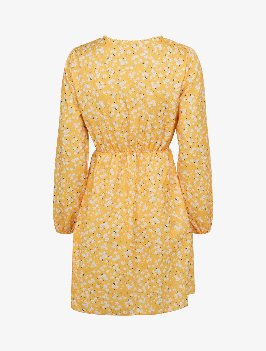 Robe imprimé fleurs de cerisier à détail crochet - Jaune - 2