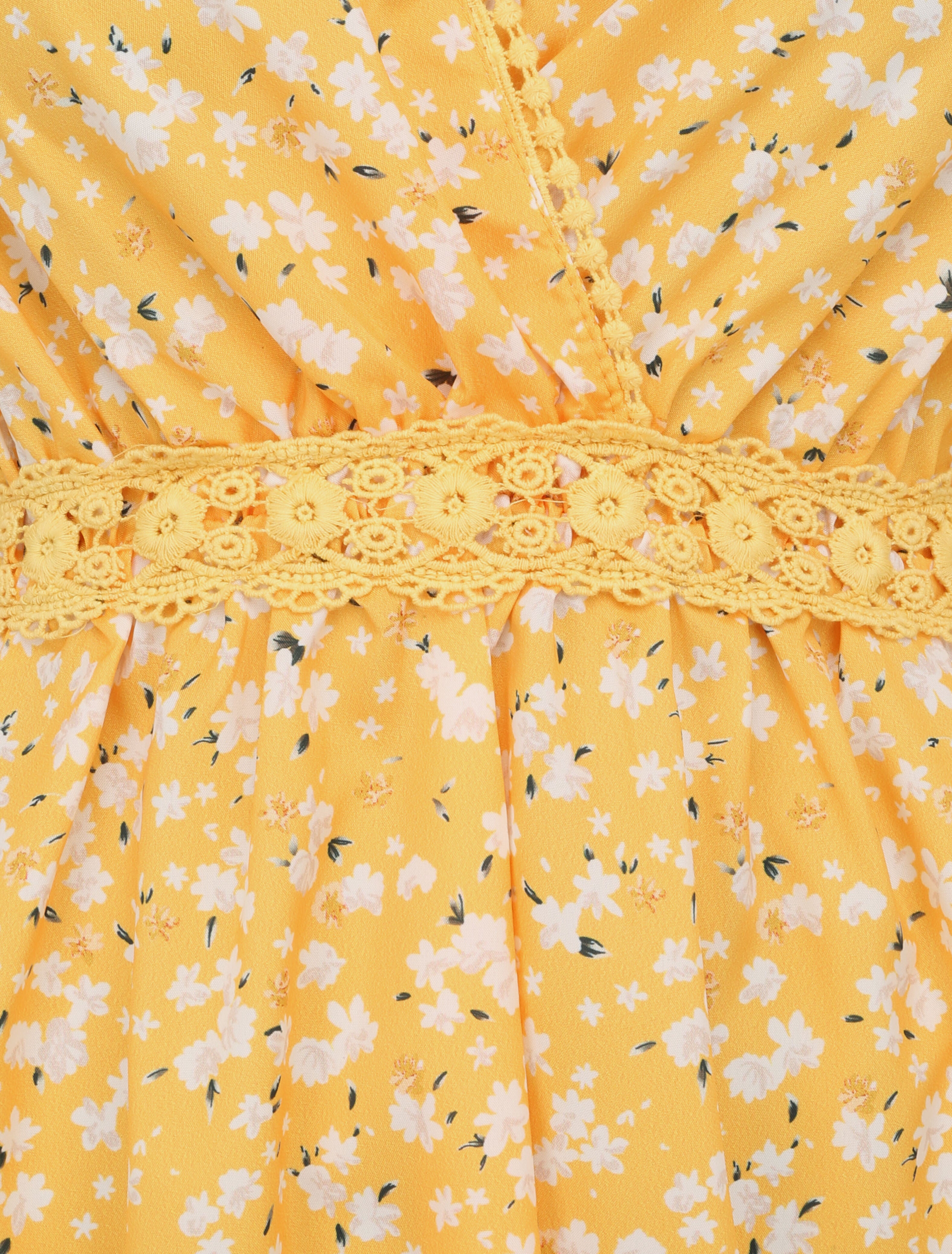 Robe imprimé fleurs de cerisier à détail crochet - Jaune - 3