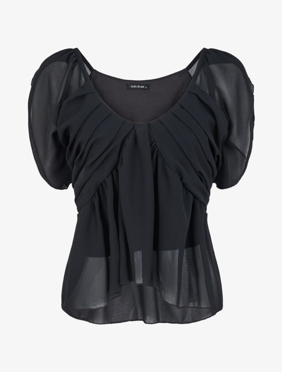 Top droit uni drapé - Noir - 4