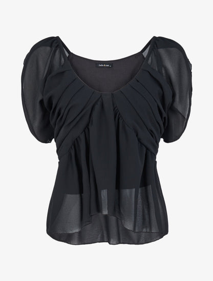 Top droit uni drapé - Noir - 4