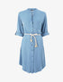 Robe chemise mi-longue unie à dos en dentelle - Bleu - 1