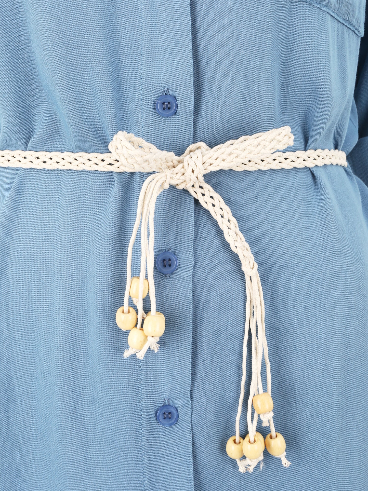 Robe chemise mi-longue unie à dos en dentelle - Bleu - 3