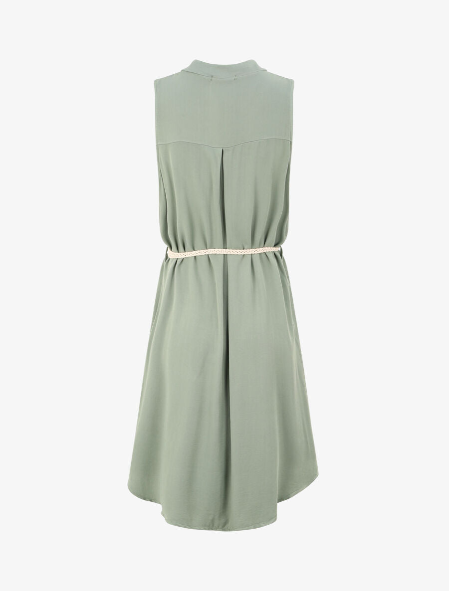 Robe chemise mi-longue unie à poches décoratives - Vert olive - 2