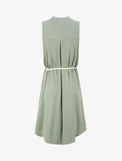 Robe chemise mi-longue unie à poches décoratives - Vert olive - 2