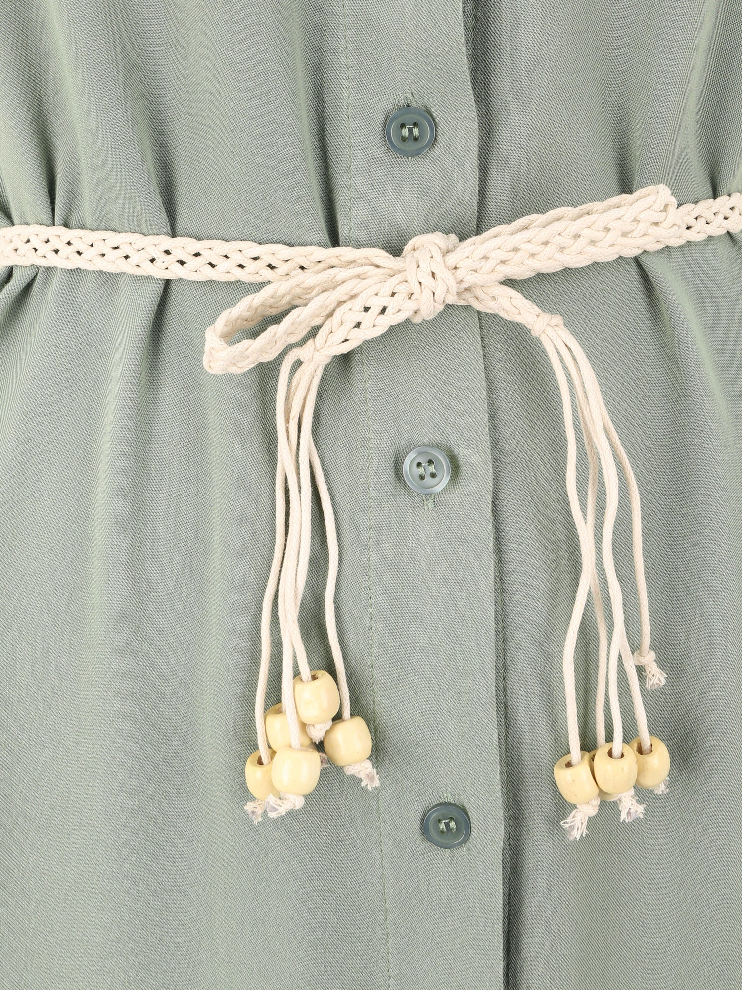 Robe chemise mi-longue unie à poches décoratives - Vert olive - 3