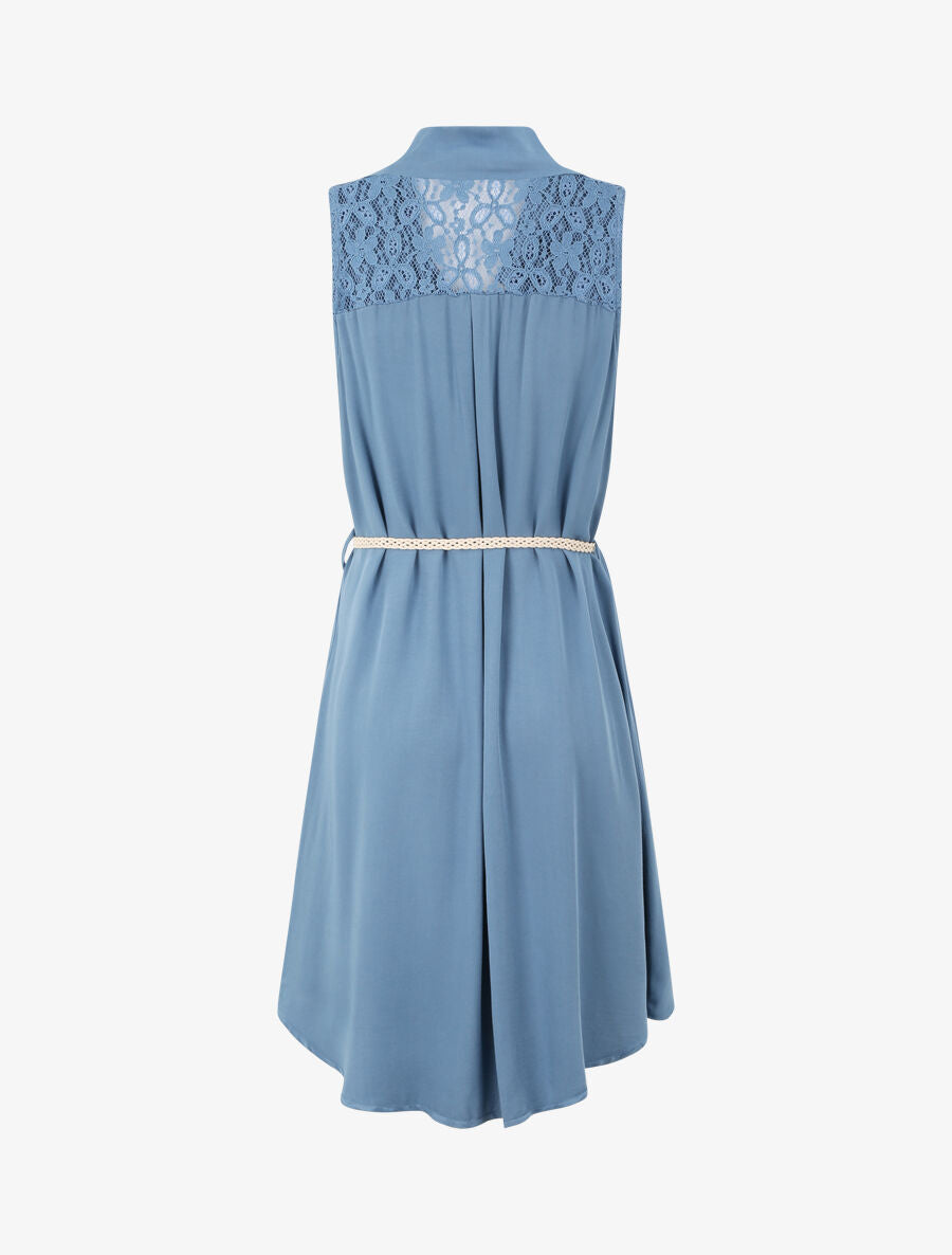 Robe chemise mi-longue unie sans manches - Bleu - 2