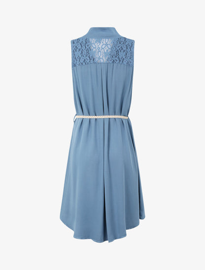 Robe chemise mi-longue unie sans manches - Bleu - 2