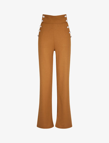 Pantalon à pont large et taille haute - Camel - 1