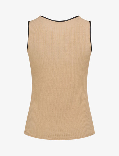 Débardeur droit uni à poche poitrine - Beige - 2