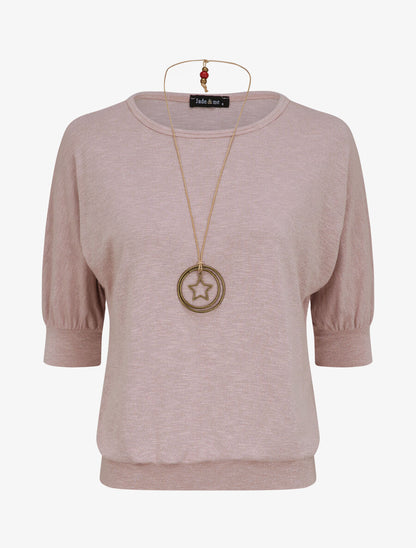 Top loose irisé manches 3/4 - Rose poudré - 1