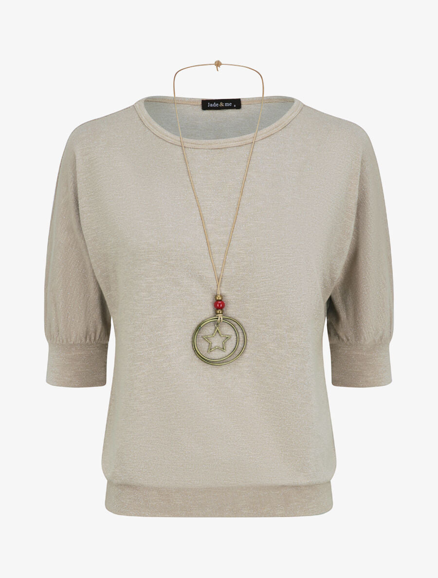 Top loose irisé manches 3/4 - Beige - 1