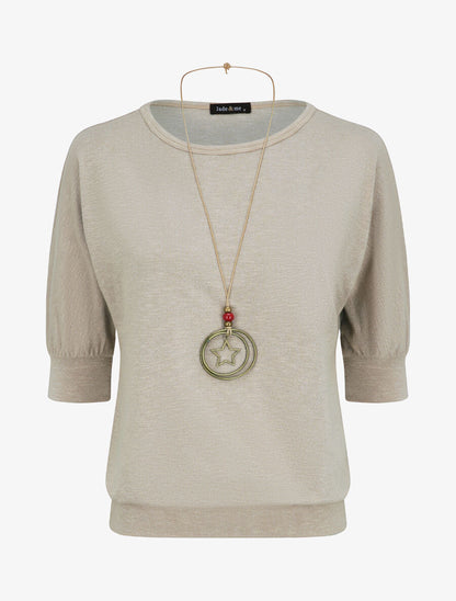 Top loose irisé manches 3/4 - Beige - 1