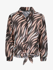 Chemise droite à nouer imprimé lignes stylisées - Noir - 5