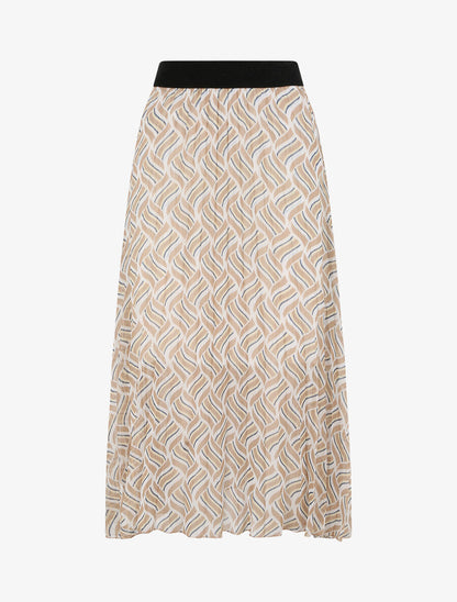 Jupe plissée mi-longue évasée imprimé géométrique stylisé - Beige - 4