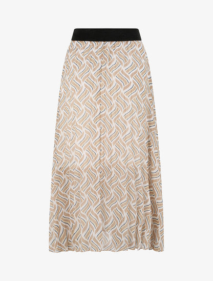 Jupe plissée mi-longue évasée imprimé géométrique stylisé - Beige - 2