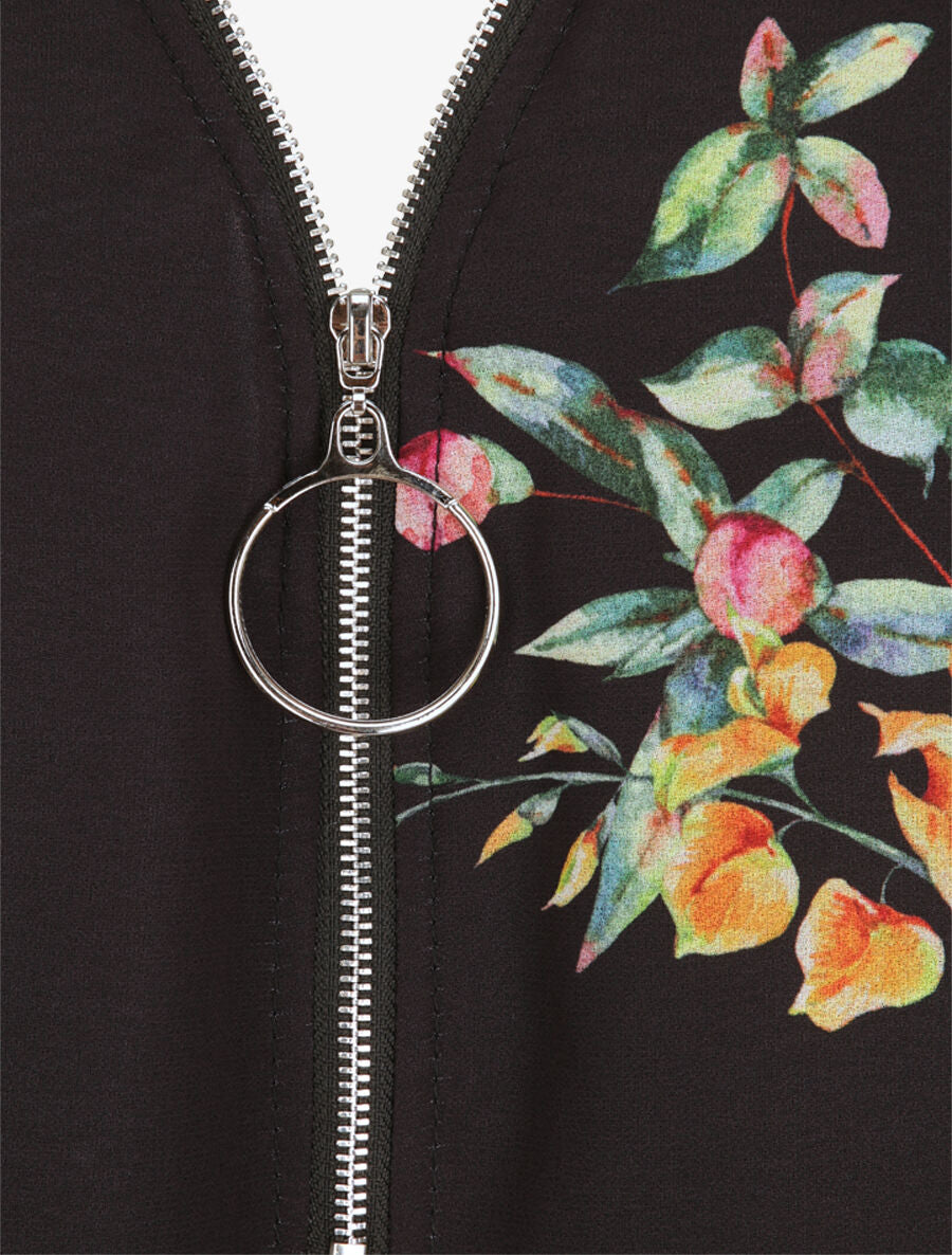 Top droit fleuri à col zippé - Noir - 3