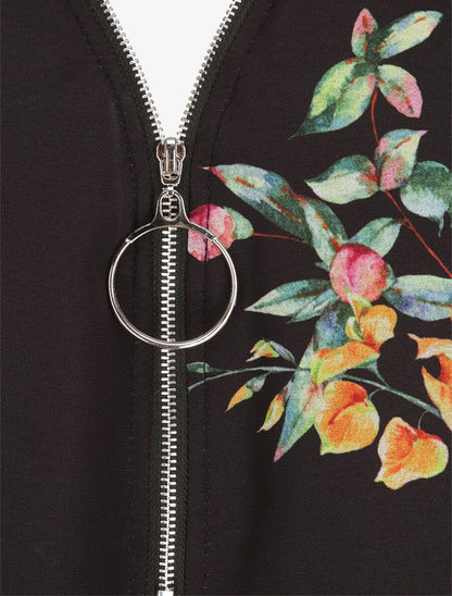 Top droit fleuri à col zippé - Noir - 3