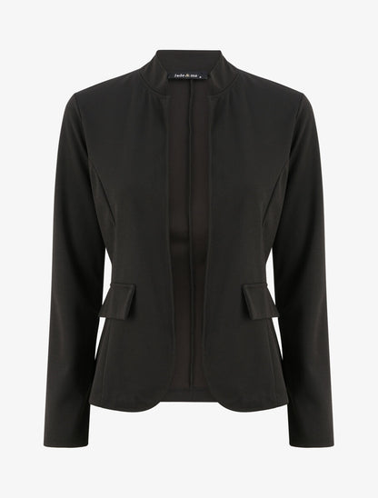 Veste droite unie à col mao - Noir - 4