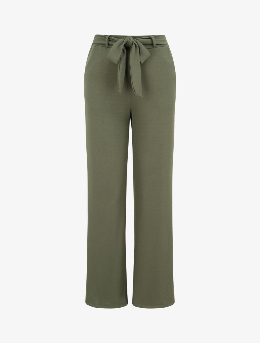 Pantalon droit ample uni à taille haute - Kaki - 4