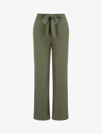 Pantalon droit ample uni à taille haute - Kaki - 4