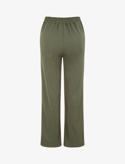 Pantalon droit ample uni à taille haute - Kaki - 2